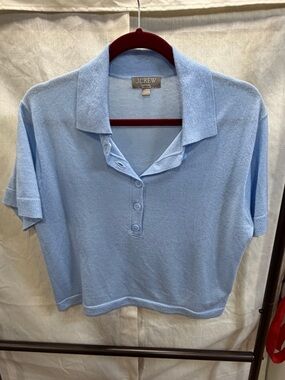 J. Crew Sky Blue Short-Sleeve Knit Polo Crop Top. 100% cashmere
